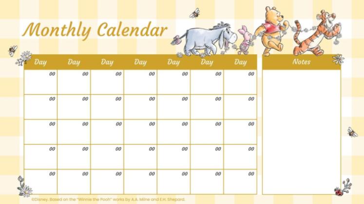 Calendrier mensuel Winnie l'ourson Modèles de présentation