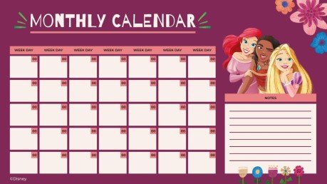 Disney Princess Calendar presentation template 