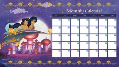 Aladdin & Jasmine Monthly Calendar presentation template 
