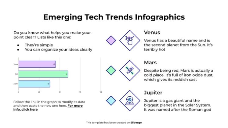 Infografiken zu neuen Technologietrends Präsentationsvorlage