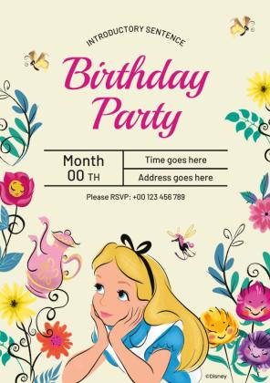 알록달록한 이상한 나라의 앨리스 생일 초대장 프레젠테이션 템플릿