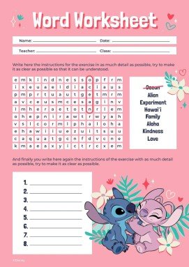 Stitch und Angel Wortsuche Arbeitsblatt Präsentationsvorlage