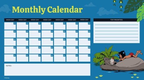 Calendrier mensuel du Livre de la jungle Modèles de présentation