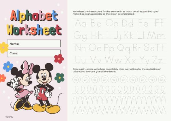Mickey und Minnie Maus Alphabet Arbeitsblatt Präsentationsvorlage