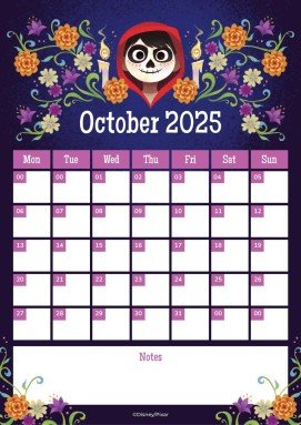 Modelo de apresentação Calendário mensal de Viva: A Vida é uma Festa