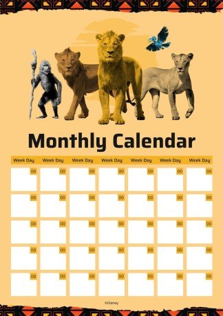Plantilla de presentación Calendario mensual de Mufasa