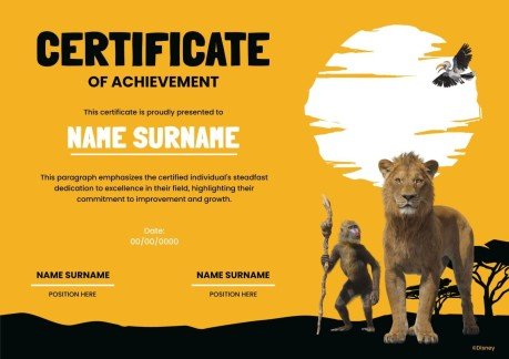 Plantilla de presentación Certificado de Mufasa