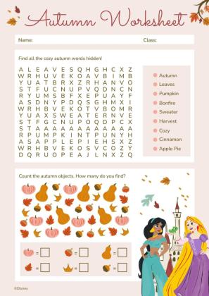 Plantilla de presentación Hoja de trabajo de otoño de Princesas Disney