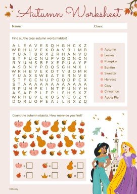 Plantilla de presentación Hoja de trabajo de otoño de Princesas Disney