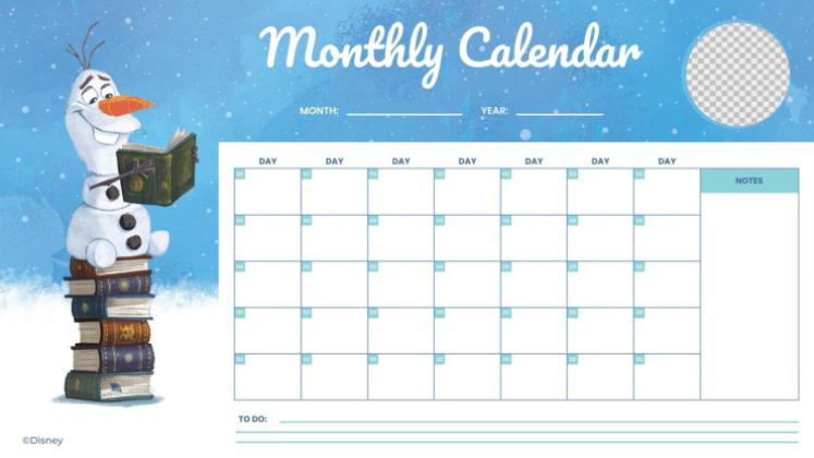 Modelo de apresentação Calendário mensal de Olaf de Frozen