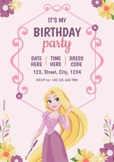 Plantilla de presentación Invitación de cumpleaños de Rapunzel