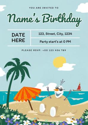 Invitation d’anniversaire estivale La Reine des neiges Modèles de présentation