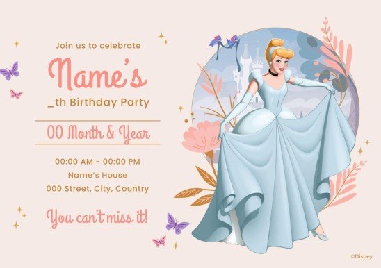 Princess Cinderella Birthday Invitation presentation template 
