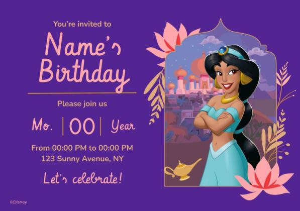 귀여운 자스민 생일 초대장 프레젠테이션 템플릿