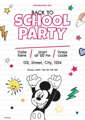 Invitation à la fête de la rentrée Mickey Mouse Modèles de présentation