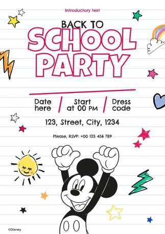 Invitation à la fête de la rentrée Mickey Mouse Modèles de présentation