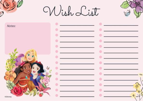 Disney Princess Birthday Wish List presentation template 