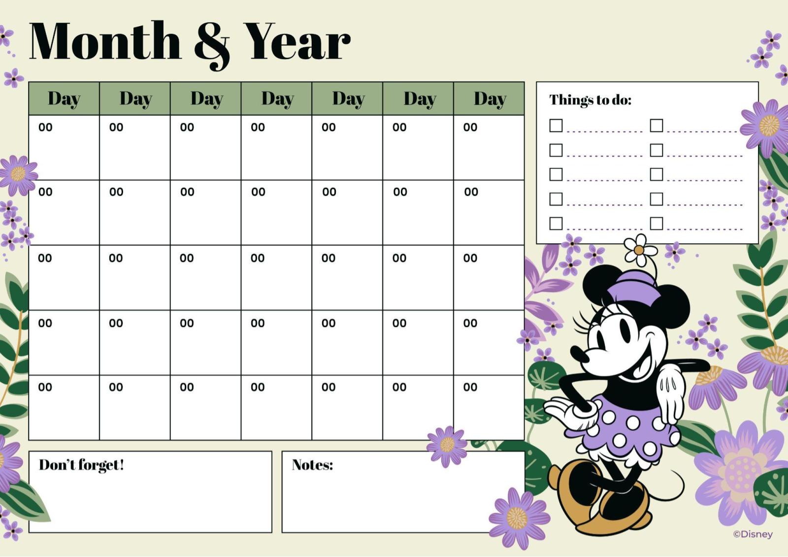 Cute Minnie Mouse Monthly Calendar presentation template 