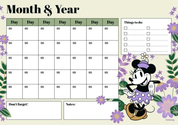 Süße Minnie Maus Monatskalender Präsentationsvorlage