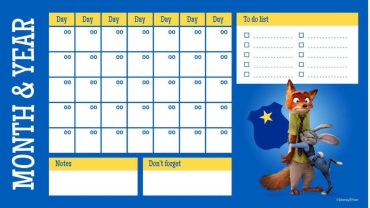 Modelo de apresentação Calendário mensal de Zootopia - Essa Cidade É o Bicho