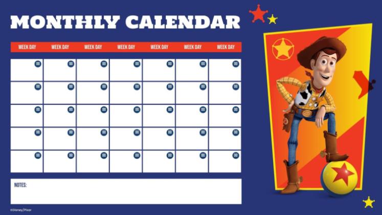Woody Toy Story Monthly Calendar presentation template 