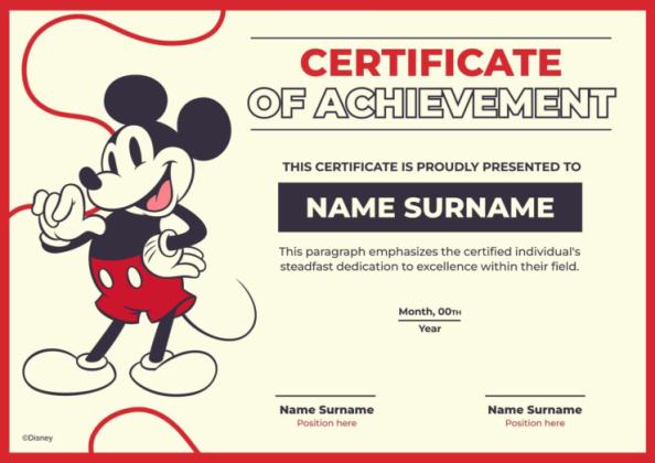 Plantilla de presentación Certificado de premio de Mickey Mouse