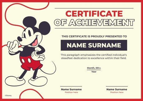 Plantilla de presentación Certificado de premio de Mickey Mouse