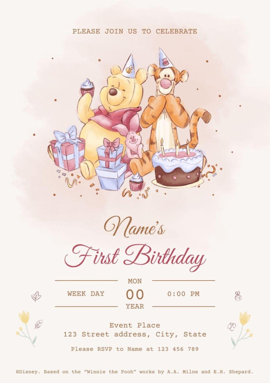 Colorful Winnie the Pooh Birthday Invitation Presentation