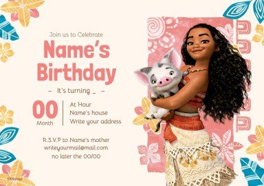 Invitation d’anniversaire Vaiana Modèles de présentation