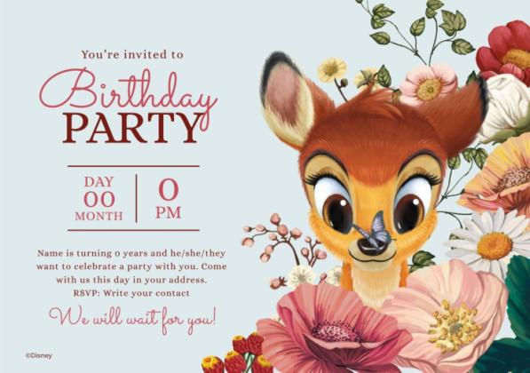 Bambi Floral Birthday Invitation presentation template 