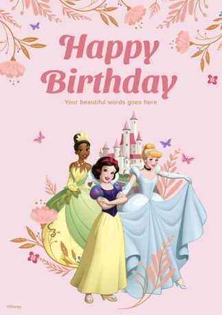 Pink Disney Princess Birthday Card presentation template 