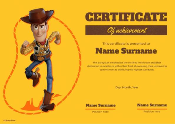 Modelo de apresentação Woody Toy Story Certificado