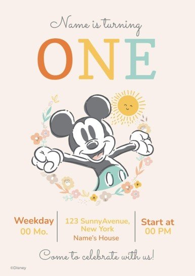 Invitation au 1er anniversaire Mickey Mouse Modèles de présentation