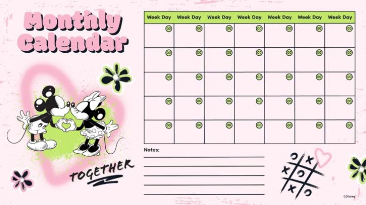 Micky und Minnie Maus Zusammen Kalender Präsentationsvorlage