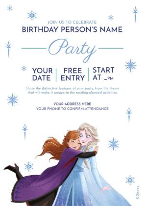 Invitation d’anniversaire La Reine des neiges « Bienvenue, hiver ! » Modèles de présentation