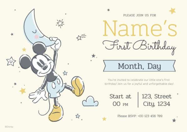 Plantilla de presentación Invitación de primer cumpleaños de Mickey Mouse