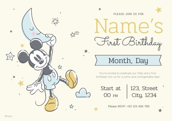 Plantilla de presentación Invitación de primer cumpleaños de Mickey Mouse