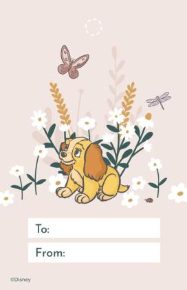 Plantilla de presentación Tarjeta de felicitación del Día de la Madre y etiqueta de regalo de La dama y el vagabundo