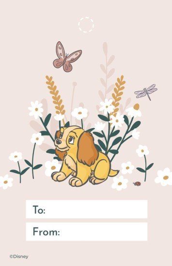 Plantilla de presentación Tarjeta de felicitación del Día de la Madre y etiqueta de regalo de La dama y el vagabundo