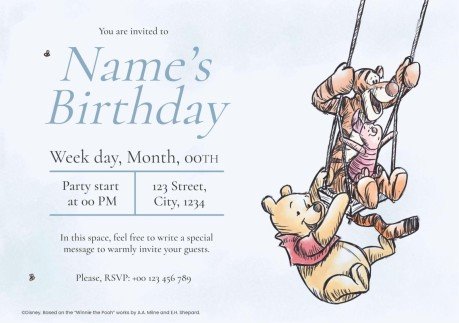 Modelo de apresentação Convite de festa de aniversário do Ursinho Pooh