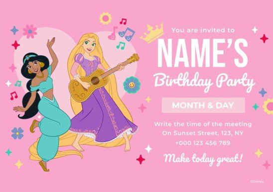 Plantilla de presentación Invitación de primavera de Princesas Disney: Rapunzel y Jasmín