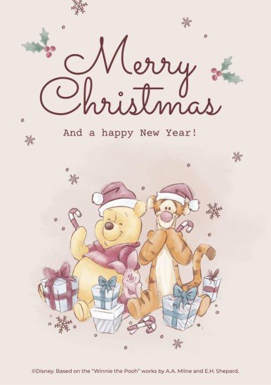 Modelo de apresentação Cartão de Feliz Natal de Ursinho Pooh