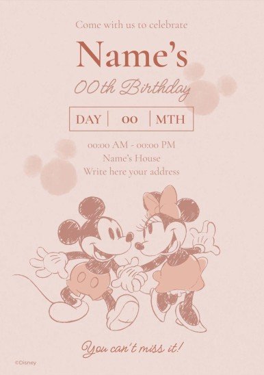 Plantilla de presentación Invitación rosa y dorada de Minnie Mouse