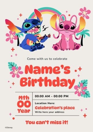스티치와 엔젤 생일 초대장 프레젠테이션 템플릿