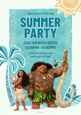 Invitation à la fête estivale Vaiana Modèles de présentation