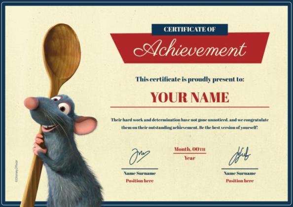 Modelo de apresentação Certificado de chef do Ratatouille