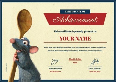 Modelo de apresentação Certificado de chef do Ratatouille