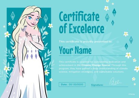 Modelo de apresentação Certificado de excelência do Frozen