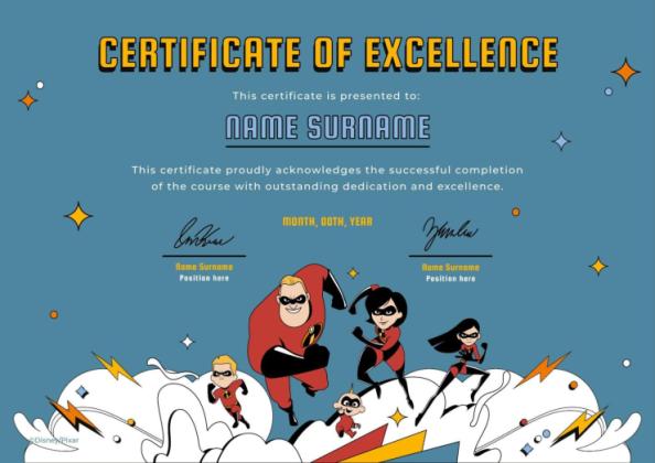 Modelo de apresentação Certificado de premiação dos Os Incríveis