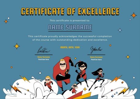 Modelo de apresentação Certificado de premiação dos Os Incríveis